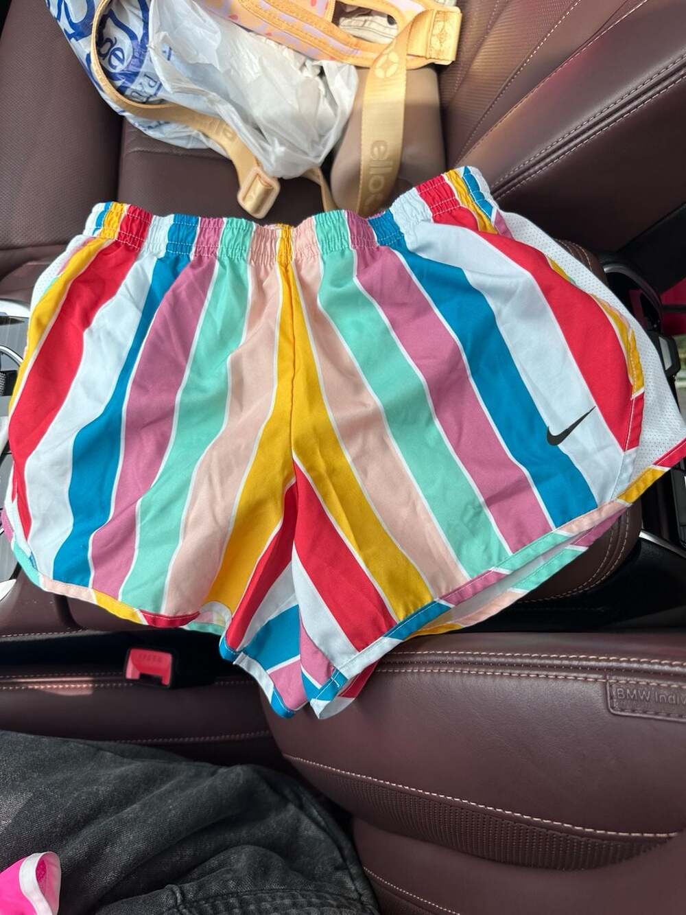 Nike Dri-FIT Rainbow Striped Athletic Running Shorts girls Size M